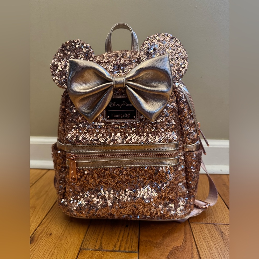 Loungefly Gold and Pink Polka Dot Interior Backpack